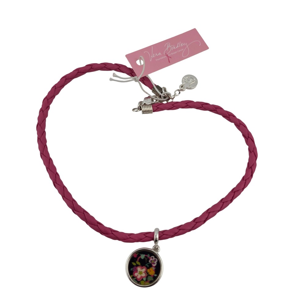 Vera Bradley Braided Charm Bracelet Pink Floral‎ Breast Cancer New with Tag